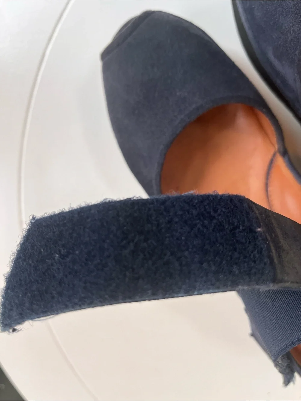 L’AmourDesPieds Women’s Navy Suede Mary Jane Slip-On Shoes with Velcro Strap